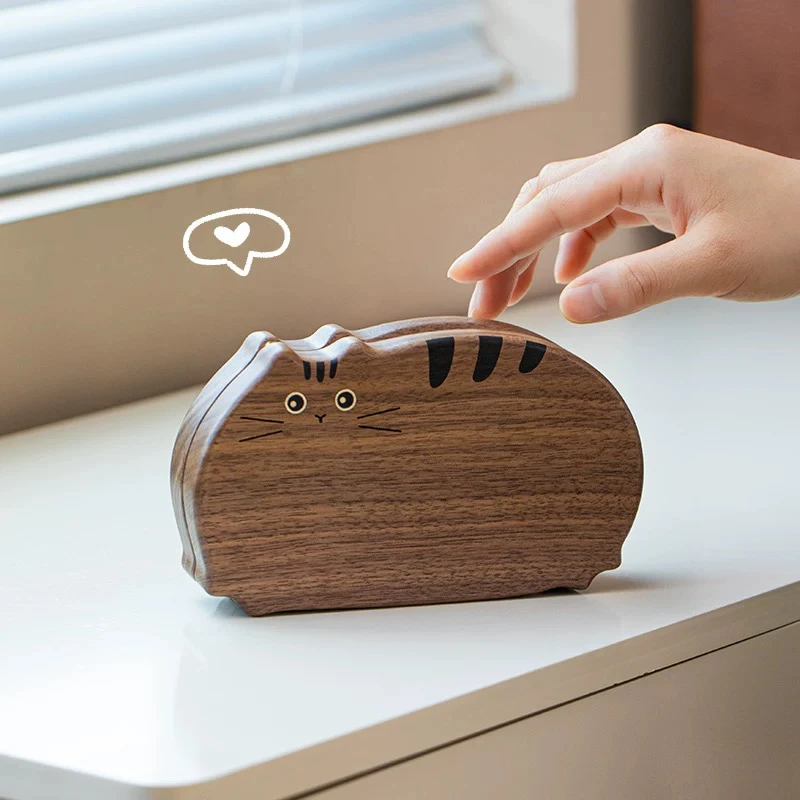 胖猫咪 北美黑胡桃便携式珠宝首饰收纳盒