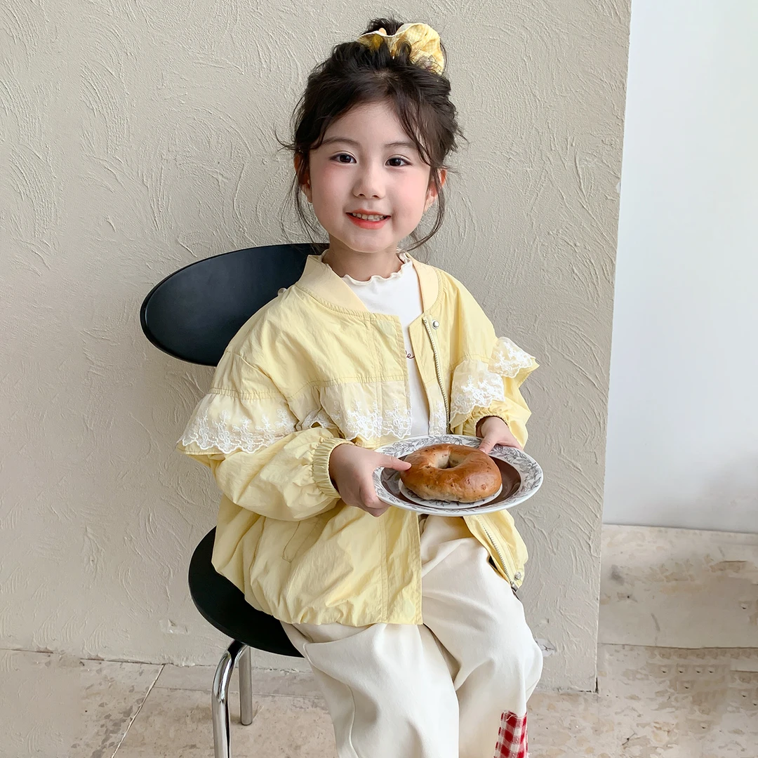 女童外套春秋款2025新款洋气女宝宝秋季蕾丝夹克衫儿童秋装棒球服
