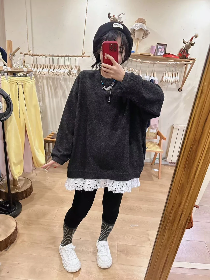 【灰姑娘】介意瑕疵慎拍时尚百搭宽松拼接花边卫衣