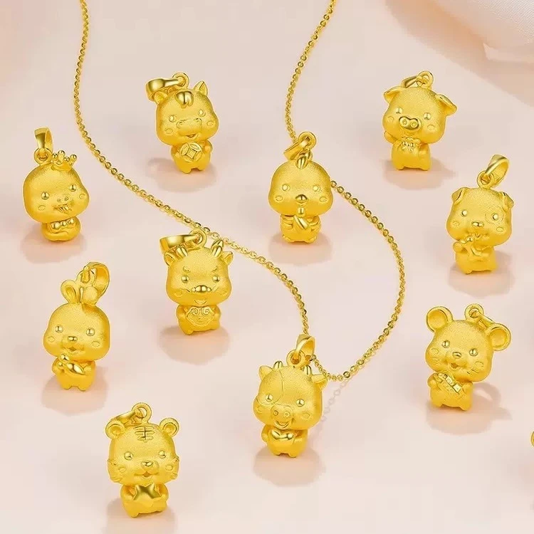 铜合金吊坠 金色十二生肖吊坠 本命年挂坠仿金项链 带盒子