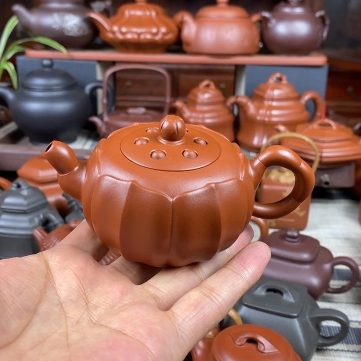 茶壶紫砂筋纹莲子150cc原矿赵庄朱泥特价