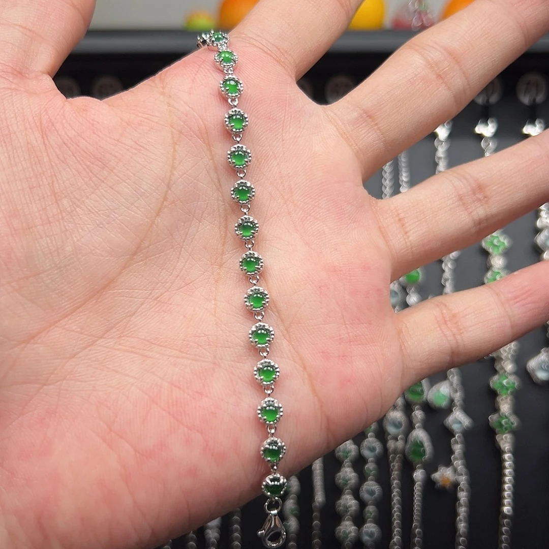 丢***-翡翠银S925镶嵌手链