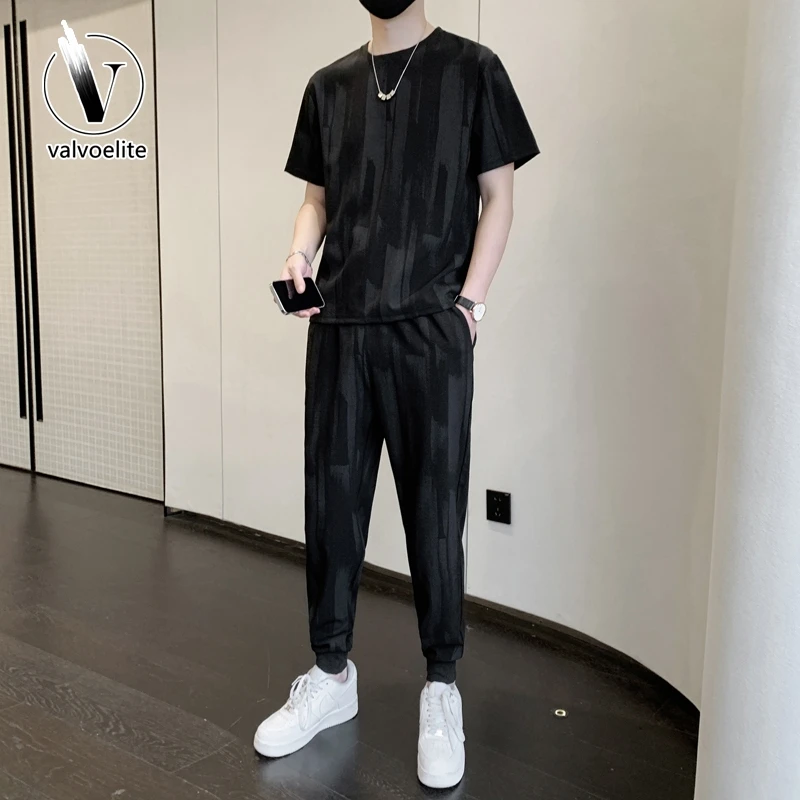VALVOELITE套装男2025新款夏季薄款痞帅冰丝潮流男装搭配一套帅气