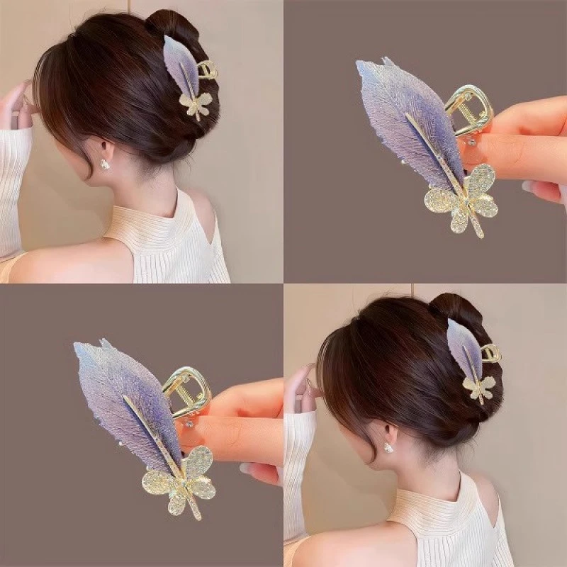 紫色刺绣！渐变树叶！鲨鱼夹抓夹中号2025后脑勺发夹发卡子头饰