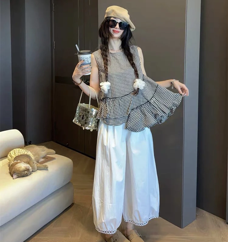 【张月月-运费险】欧货款镂空蕾丝花边设计感阔腿灯笼九分裤