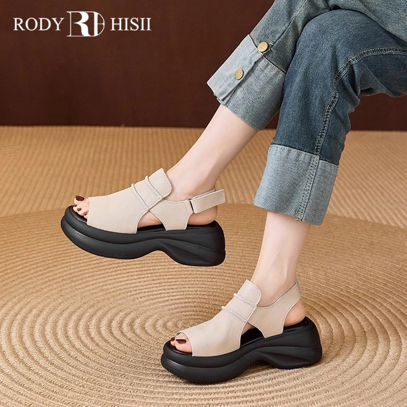 RODYHISII厚底休闲凉鞋女2025新款夏季外穿魔术贴罗马凉拖鞋