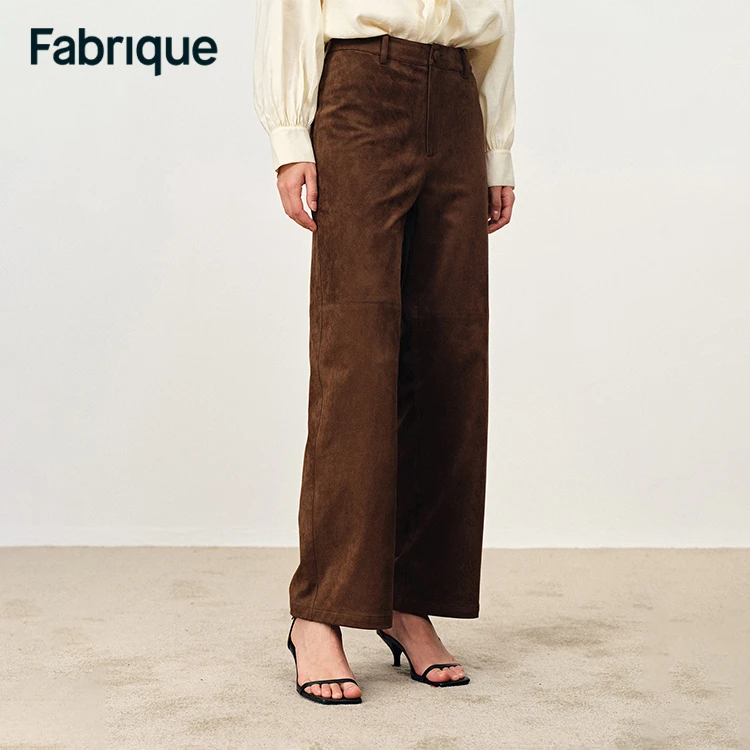 Fabrique Lene 秋冬新品烟草棕仿麂皮绒九分休闲通勤百搭直筒裤