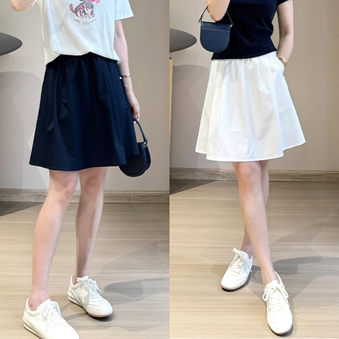 白色简约半身裙女夏季薄款大码梨型身材遮胯显瘦抗皱高腰A字短裙
