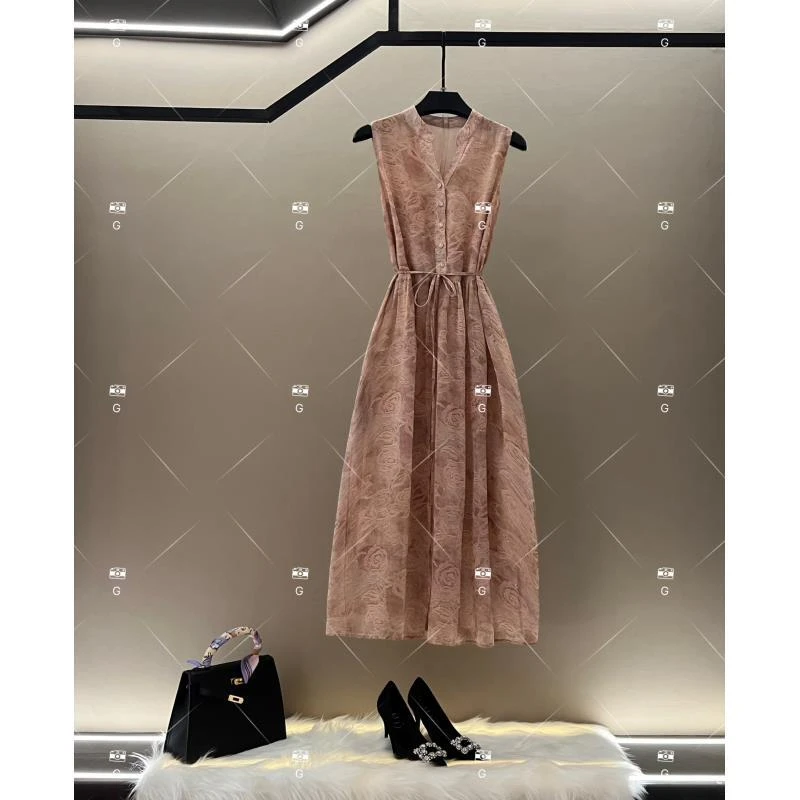 【倩倩】夏季新款复古时尚百搭印花无袖连衣裙 H-821