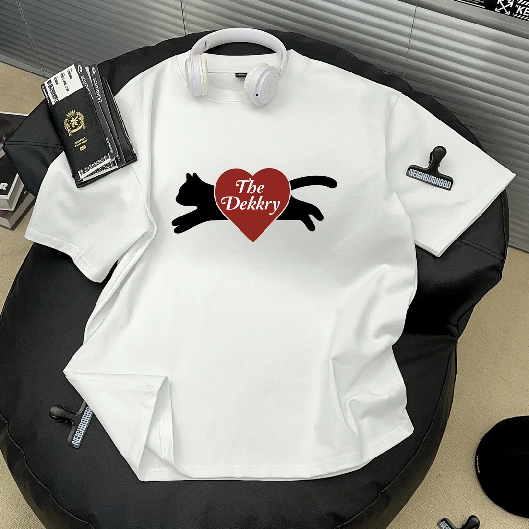 Dekkry夏季宽松情侣百搭100%美式潮流爱心小狗纯棉短袖t恤男女