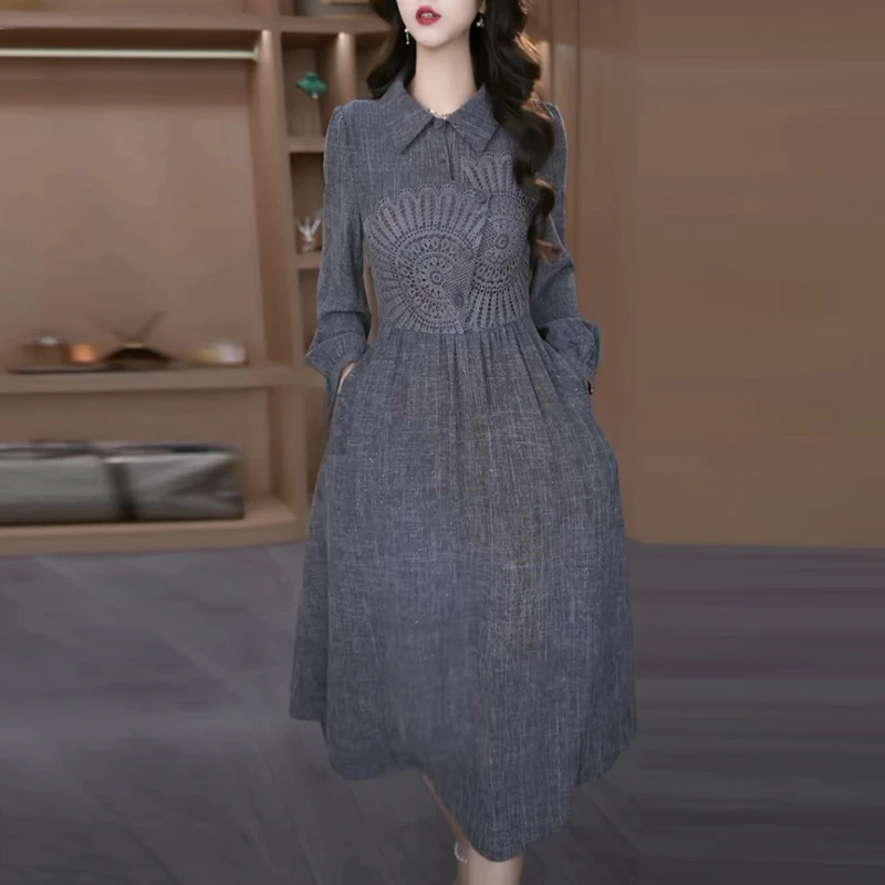 丽丝精纺轻奢名媛女装2025春季新款长袖气质优雅时尚显瘦连衣裙子