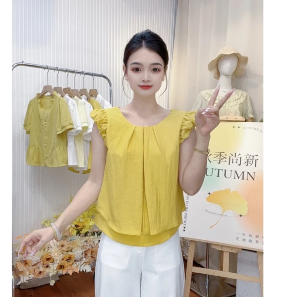 艾尚服饰·时尚减龄花苞袖衬衫女夏季新款宽松洋气休闲百搭上衣