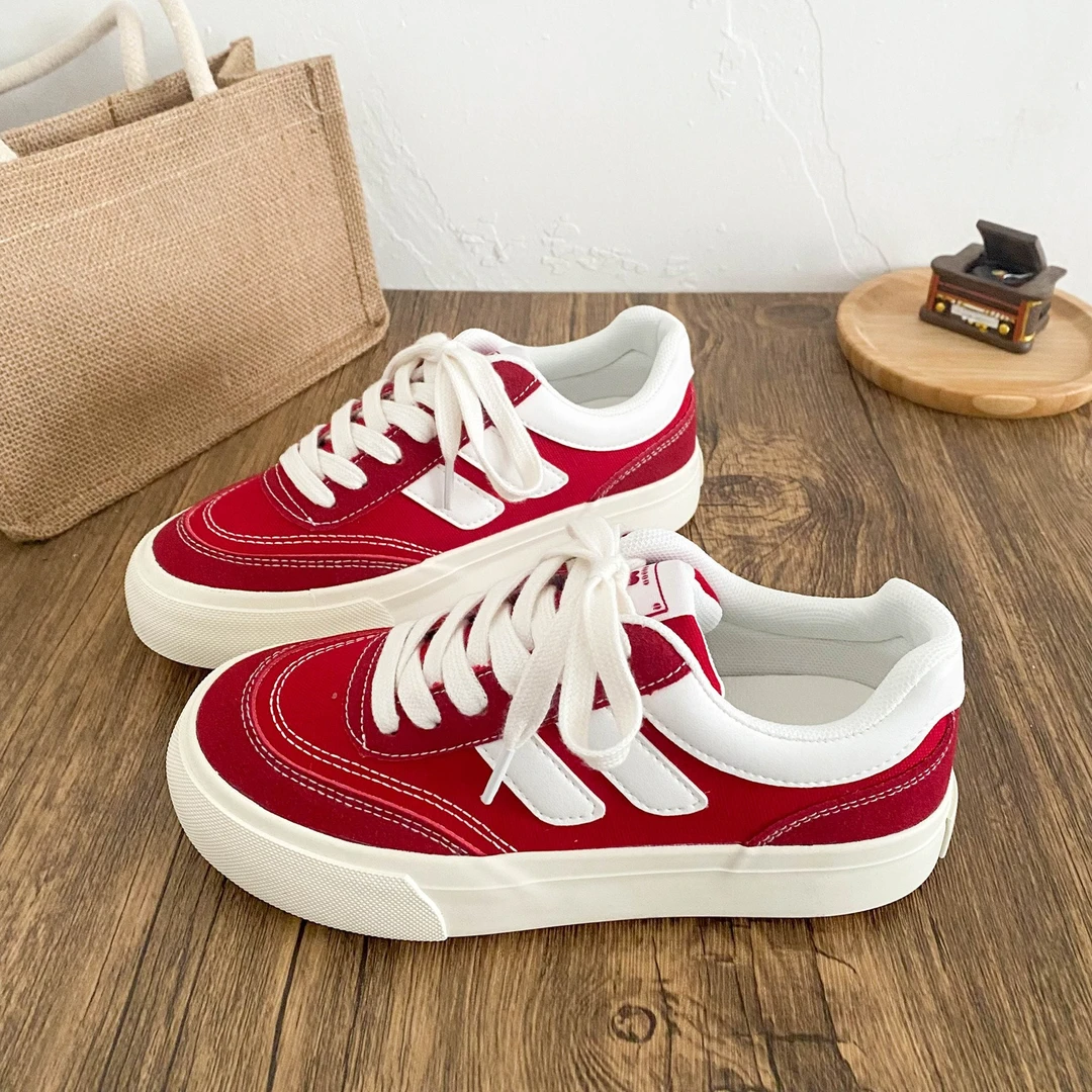 厚底复古板鞋女2023春秋新款美式港风学生小白鞋百搭休闲帆布鞋潮