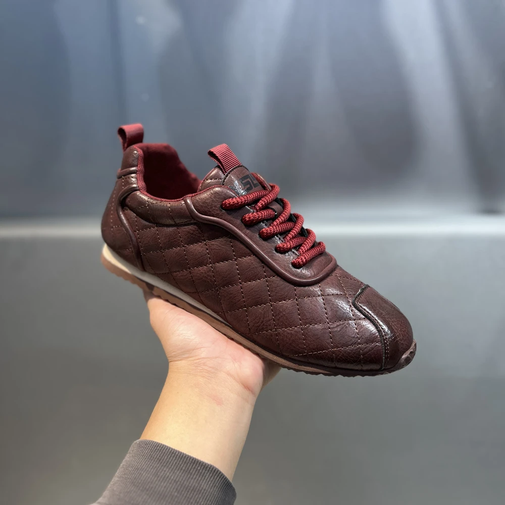 擦色复古轻奢格子潮流休闲鞋时尚运动百搭软底舒适单棉同款驾车鞋