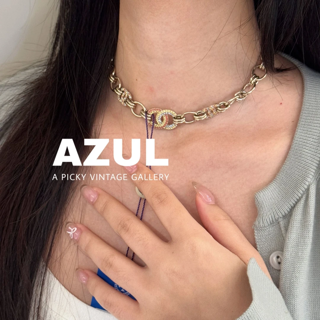 99新 Chanel/香奈儿 Azul-23C彩虹满钻双C chocker项链40356