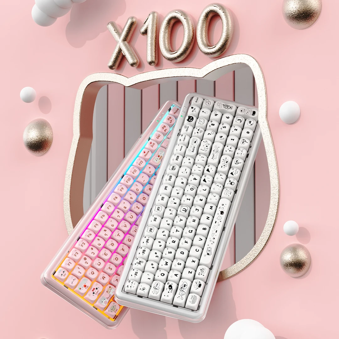 猫尔本X100三模蓝牙有线2.4G可爱静音安静女生可爱办公100键键盘