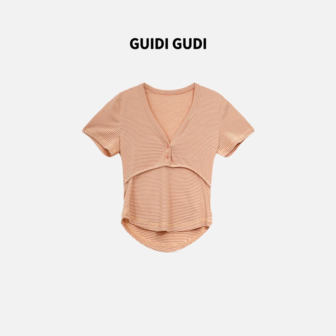 GUIDI GUDI【从前慢】气质休闲百搭短袖T恤 /黄加蓝