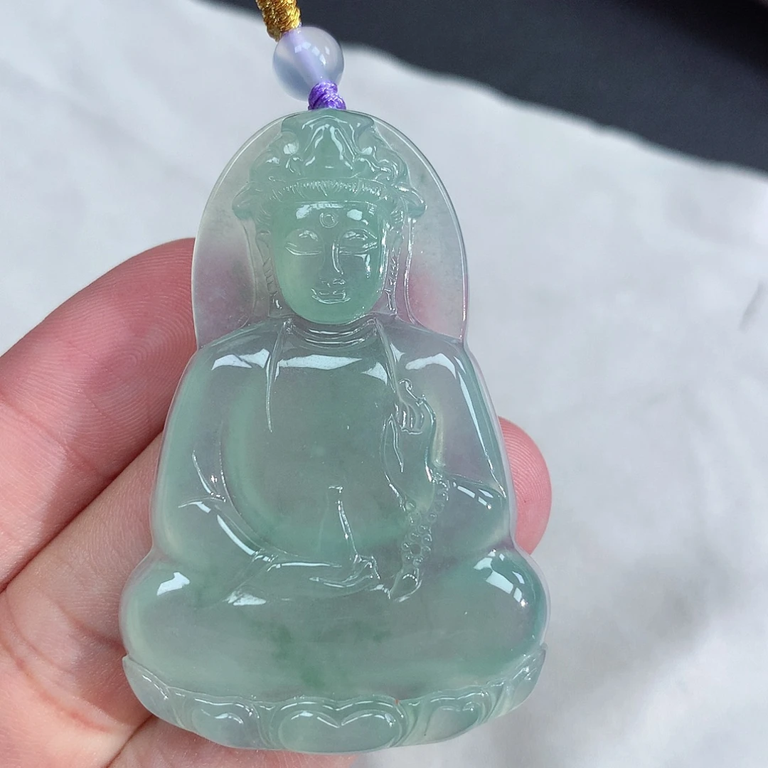 颈饰未镶嵌翡翠冰种晴绿飘花素衣观音