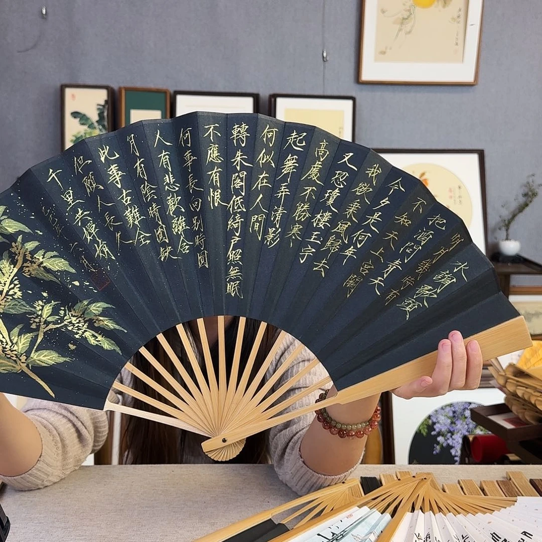 国画10寸水磨玉竹-纯手绘-文玩扇骨（默认粘好）