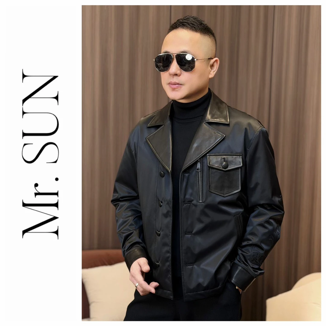 孙先生男装｜年货款高奢拼皮男款棉服古巴领夹克外套66028