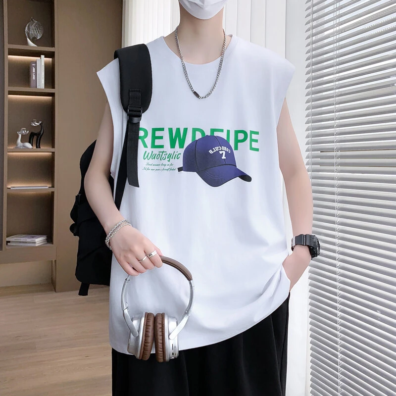 夏圆领休闲宽松版丝光棉无袖男背心打底衫款