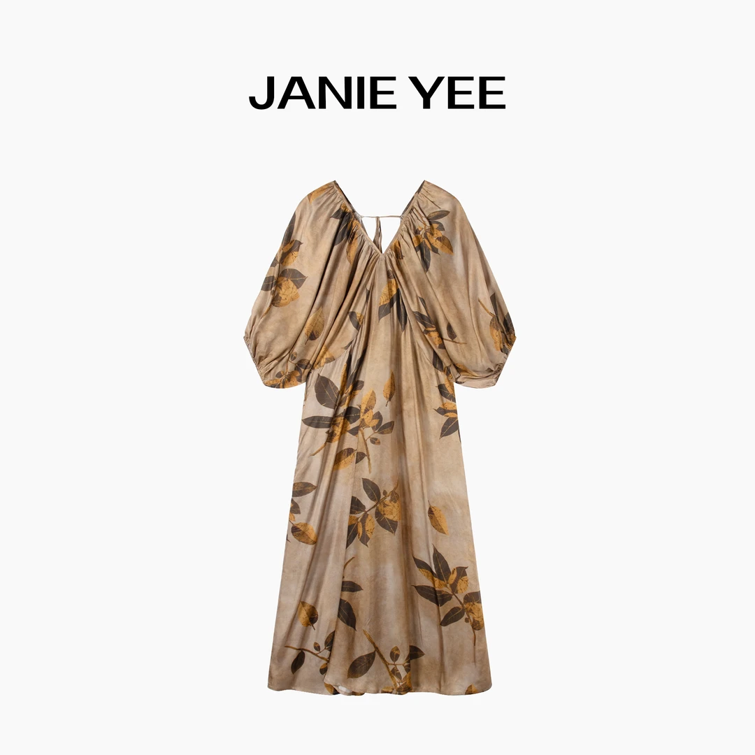 Janie Yee"金棕伶" 高定uma国风新中式V领连衣裙女气质 24A0510