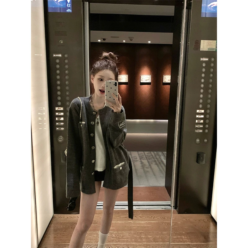 韩系复古慵懒风软糯毛衣外套女2025秋冬新款宽松显瘦针织开衫上衣