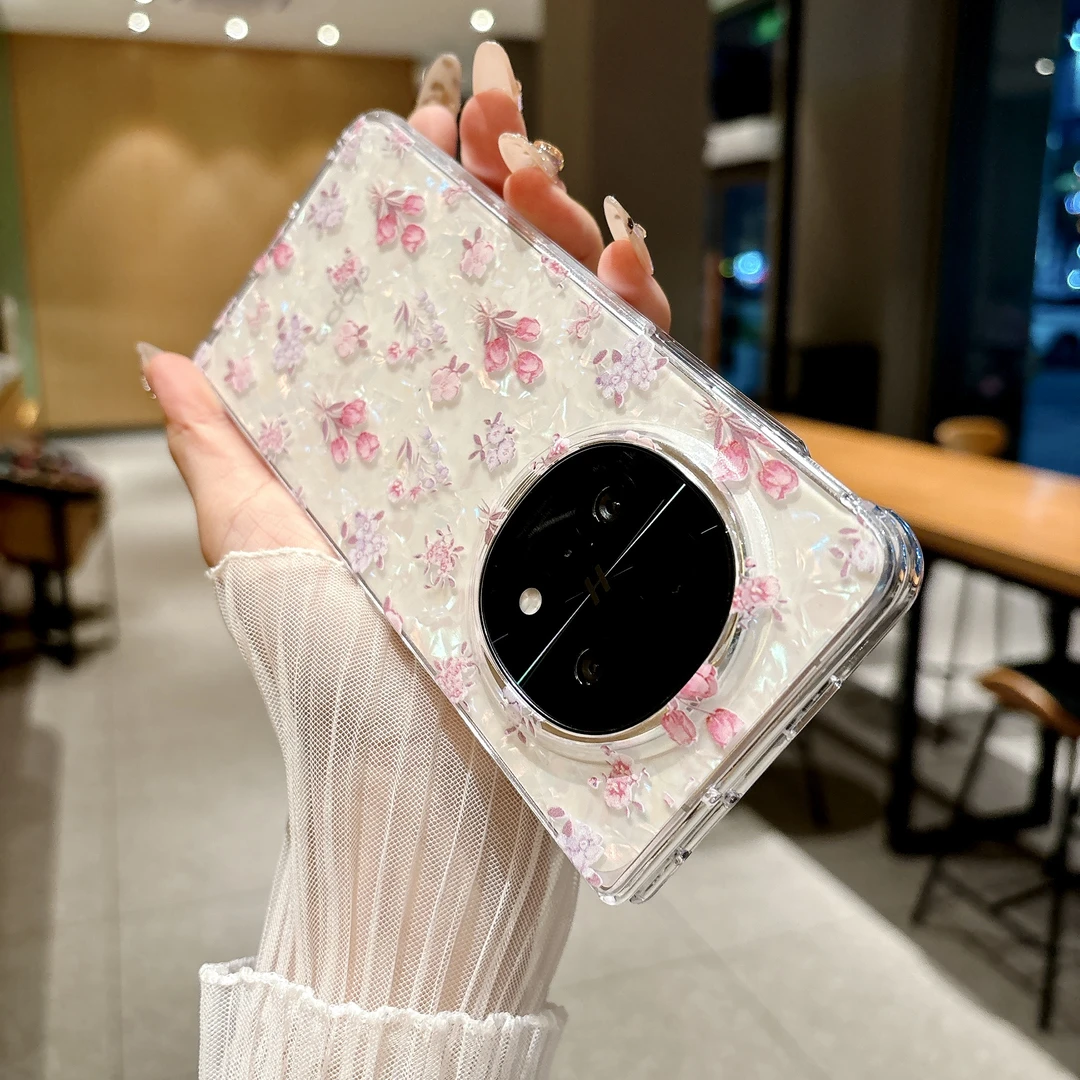 适用OPPOFindN5手机壳新款折叠屏保护套高级感贝壳纹小清新花朵