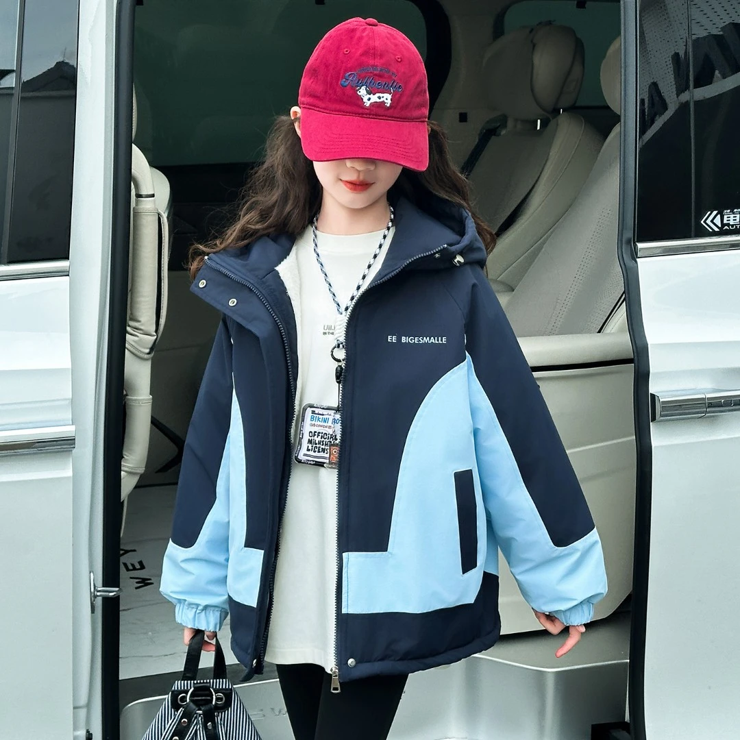 女童秋冬款韩版休闲加绒加厚夹棉外套女大童洋气儿童冬装冲锋衣潮