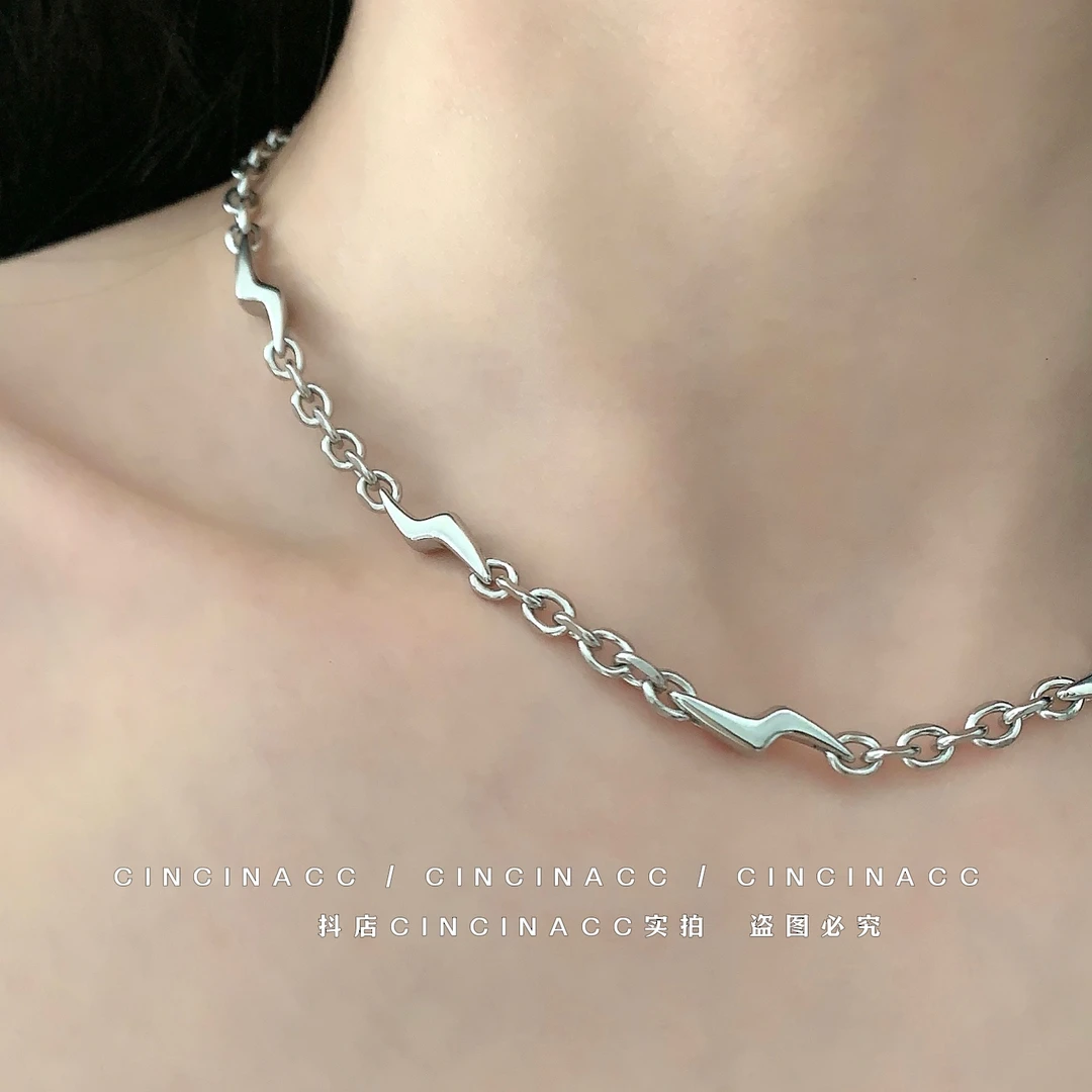 钛钢项链 不掉色~新款链条拼接项链女小众设计感锁骨链百搭颈链潮