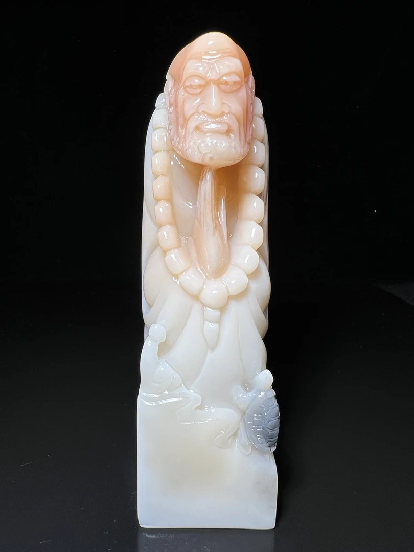 老挝石芙蓉体天然巧色巧雕手工太达摩悟禅印章