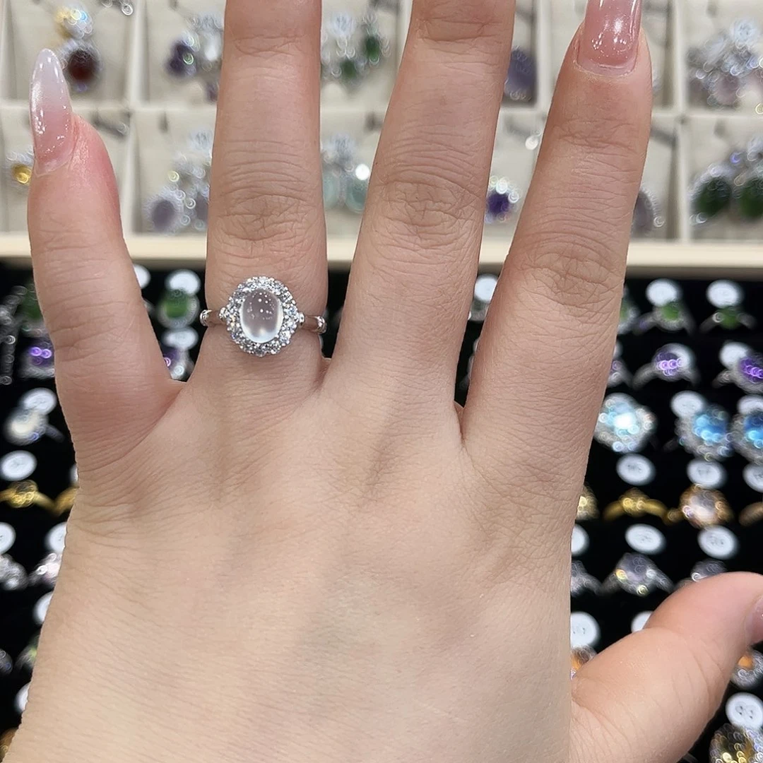 岫玉银S925镶嵌戒指