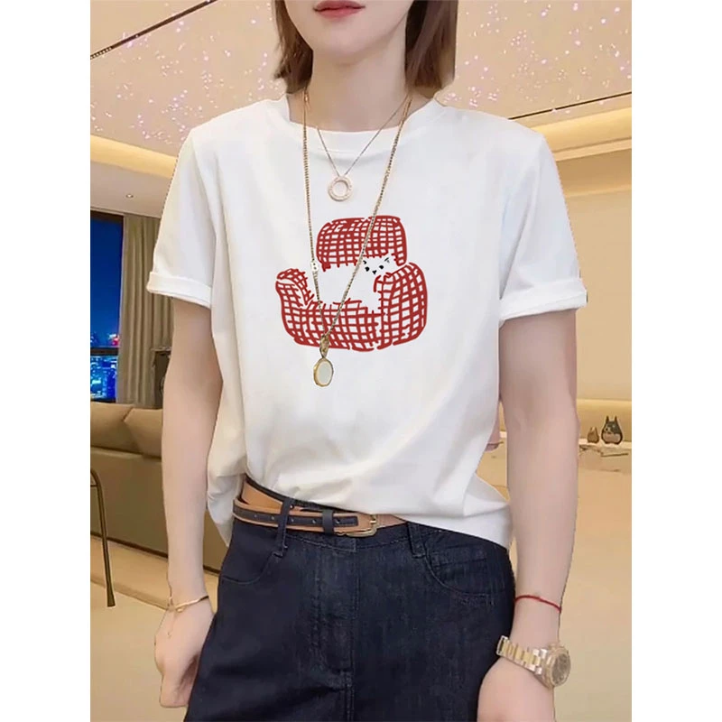 2025新款正肩白色常规款圆领短袖T恤女时尚百搭减龄显瘦上衣夏季