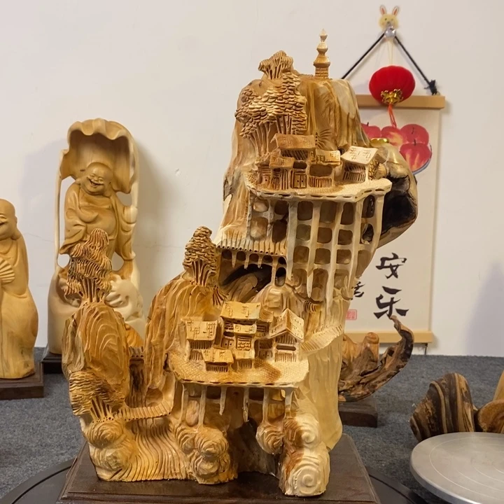 柏木（崖柏）崖柏山水倒流香根雕工艺品摆件