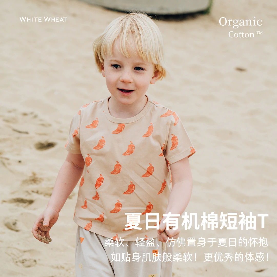 whitewheat2025夏季新款T恤儿童圆领纯棉短袖WWBXT037