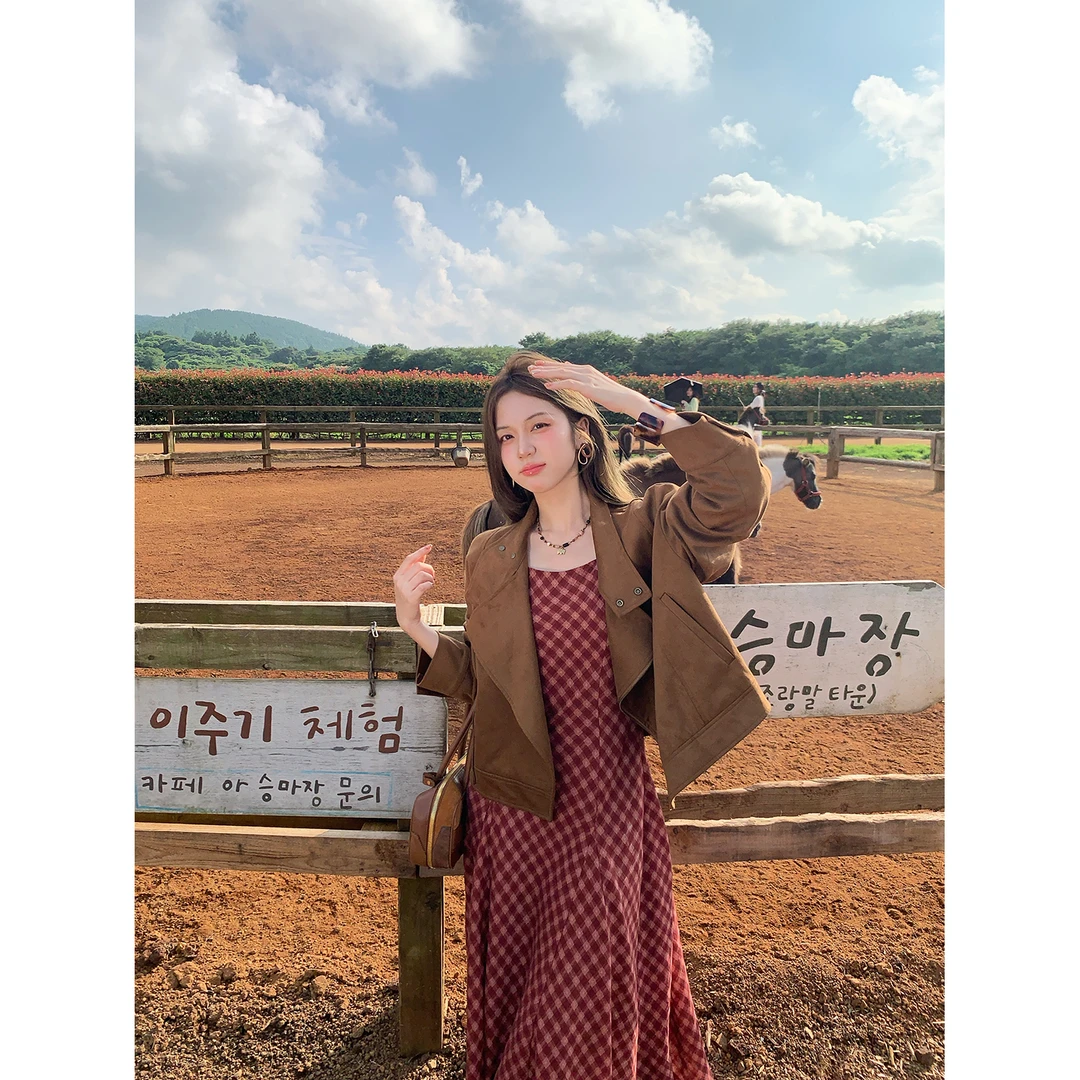 陳文文xenl【佛罗伦萨】秋季新款美拉德百搭翻领短款麂皮外套0083