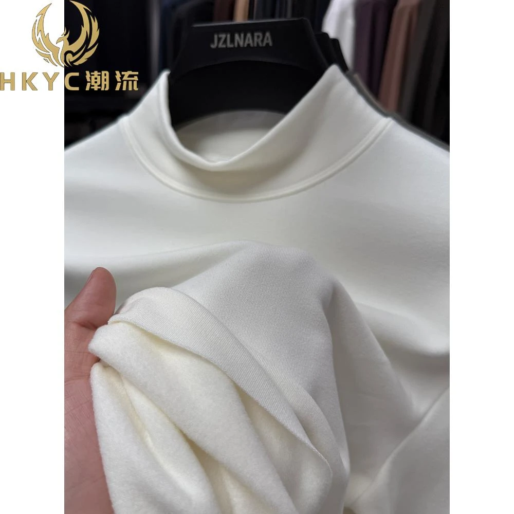 HKYC加绒打底衫男士秋冬半高领无痕高端内搭保暖双面绒长袖t恤