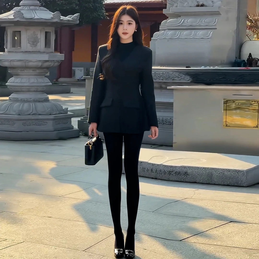 老钱风韩系收腰毛呢外套女2026秋冬季新款黑色高级感显瘦西装大衣