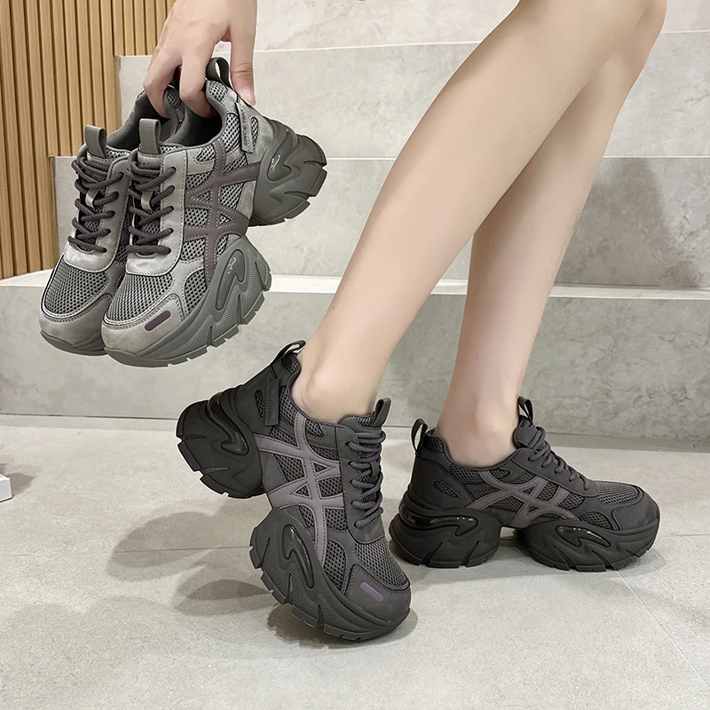 【31码起】增高6cm老爹鞋女2025秋冬新款学生休闲透气运动鞋女时尚