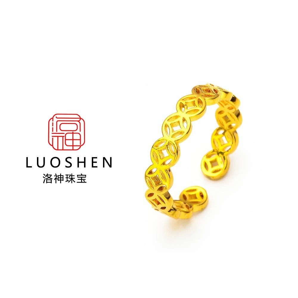 【顺丰明天到家】洛神金色暴富小铜币新中式高级感情侣对戒开口戒指男女七夕招财铜合金小众满分礼物生日礼物