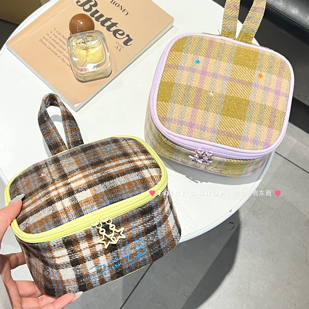 复古化妆包手提出差旅行外出便携大容量口红整理小包化妆品收纳包