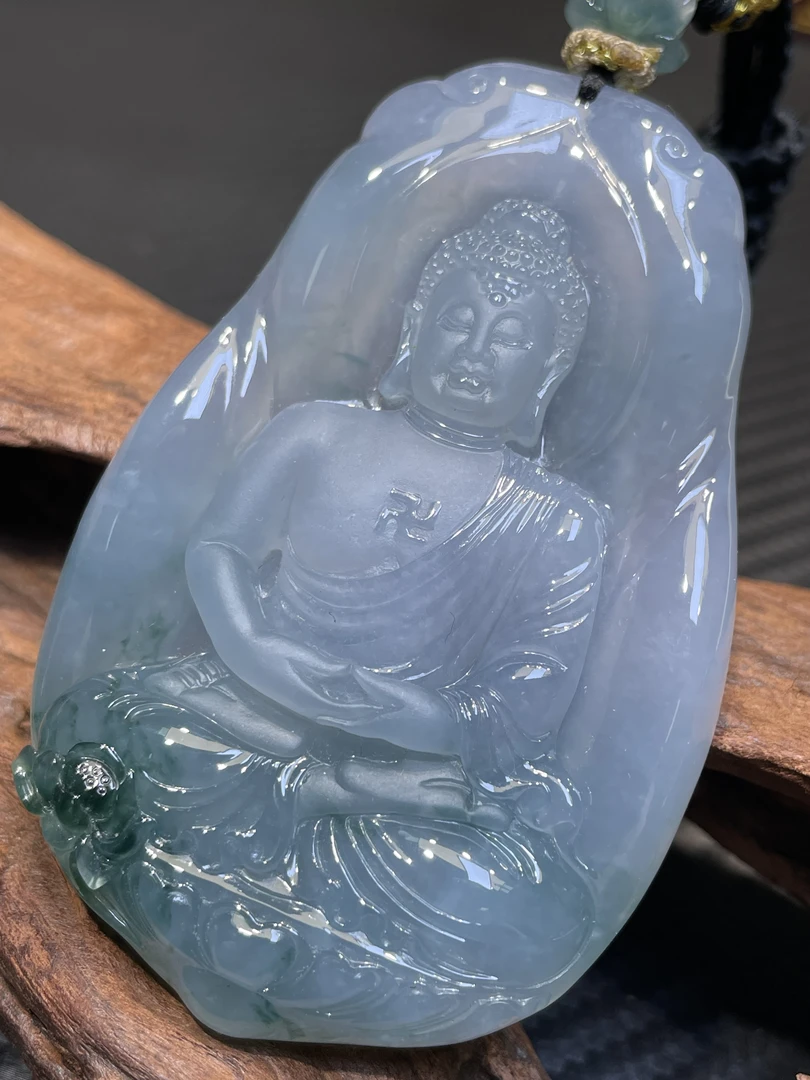 （玉匠心选）天然缅甸A货翡翠淡蓝紫大日如来