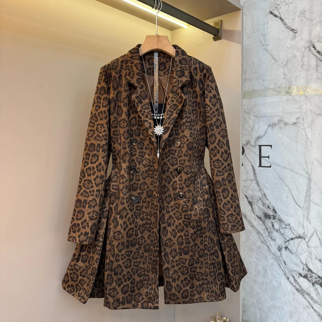 新款2025韩版复古豹纹女秋季高级感大码气质胖mm百搭外套2227