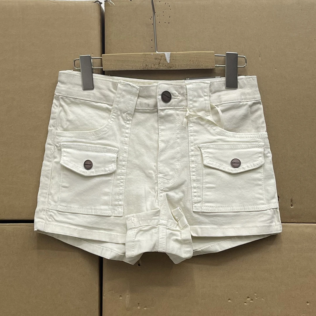 外贸沅货！！夏季美式复古口袋工装牛仔短裤女千禧辣妹百搭包臀热裤
