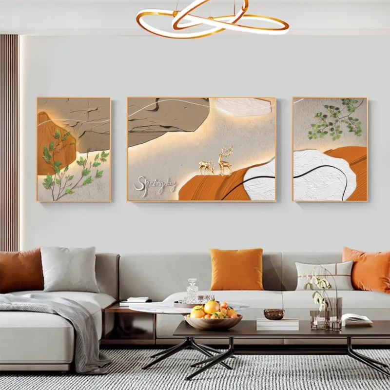 沙发背景三联画现代简约晶瓷钢化平面空墙装饰画墙壁轻奢软装搭配
