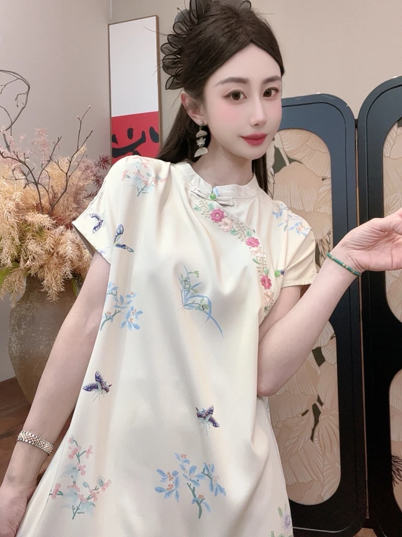 【南山遥】2025夏季新款刺绣短袖百搭显瘦新中式短袖女日常