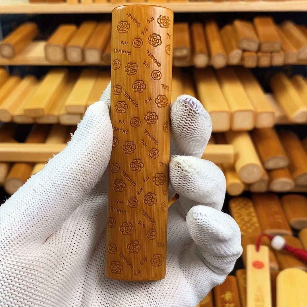 竹实心竹椭扁雕刻满雕