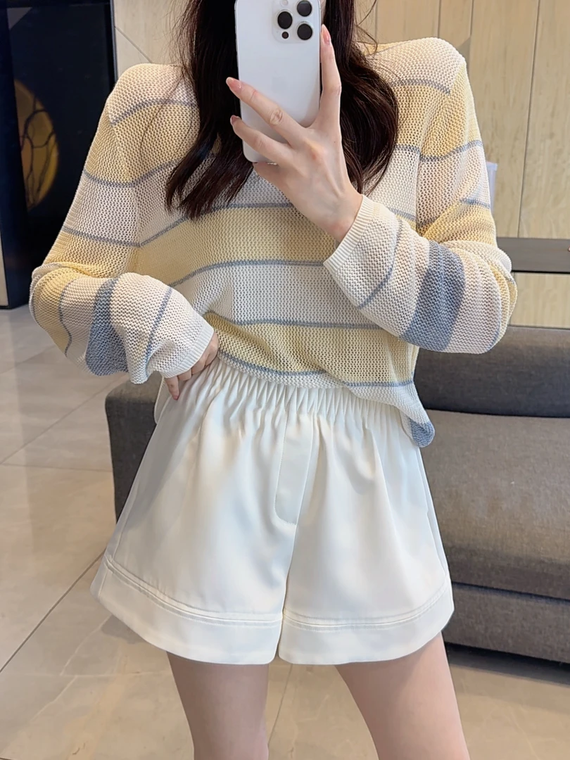 【大静静】百搭款·褶皱松紧腰休闲时尚宽松阔腿纯色短裤