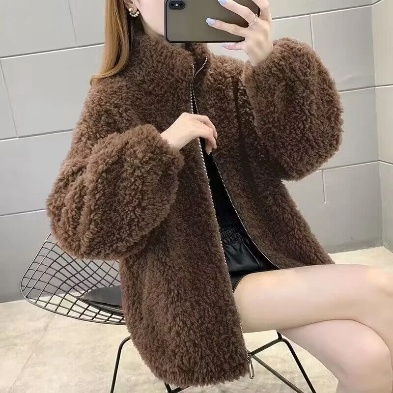 全羊毛一百羊毛秋冬颗粒绒羊毛卷毛外套