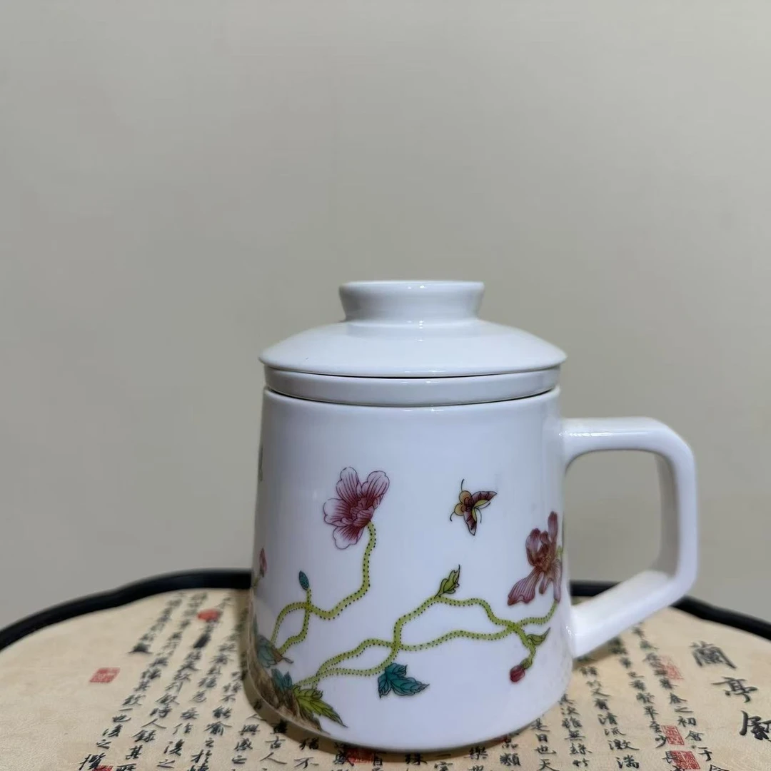 旅行茶具高档家用陶瓷大容量白瓷带盖珐琅彩描金高档家用陶瓷白瓷